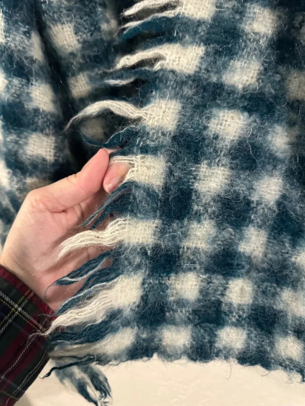 Cape Mohair Super Soft Mohair Wool Blend Green Plaid Scarf Wrap Fall Shawl